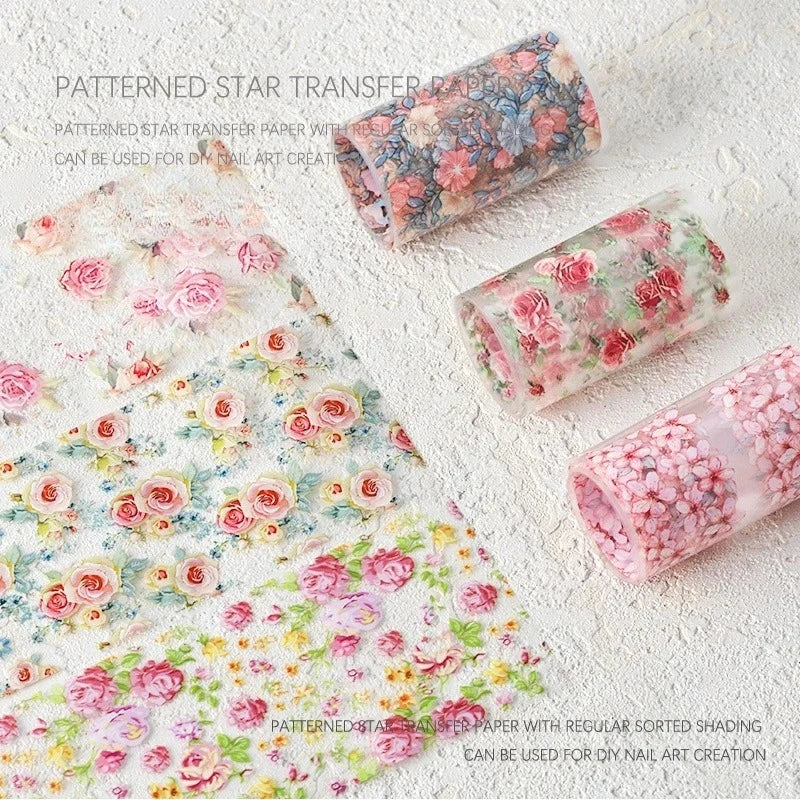 Rose Flower Nail Art Foils Transfer Paper Stickers Designs Floral