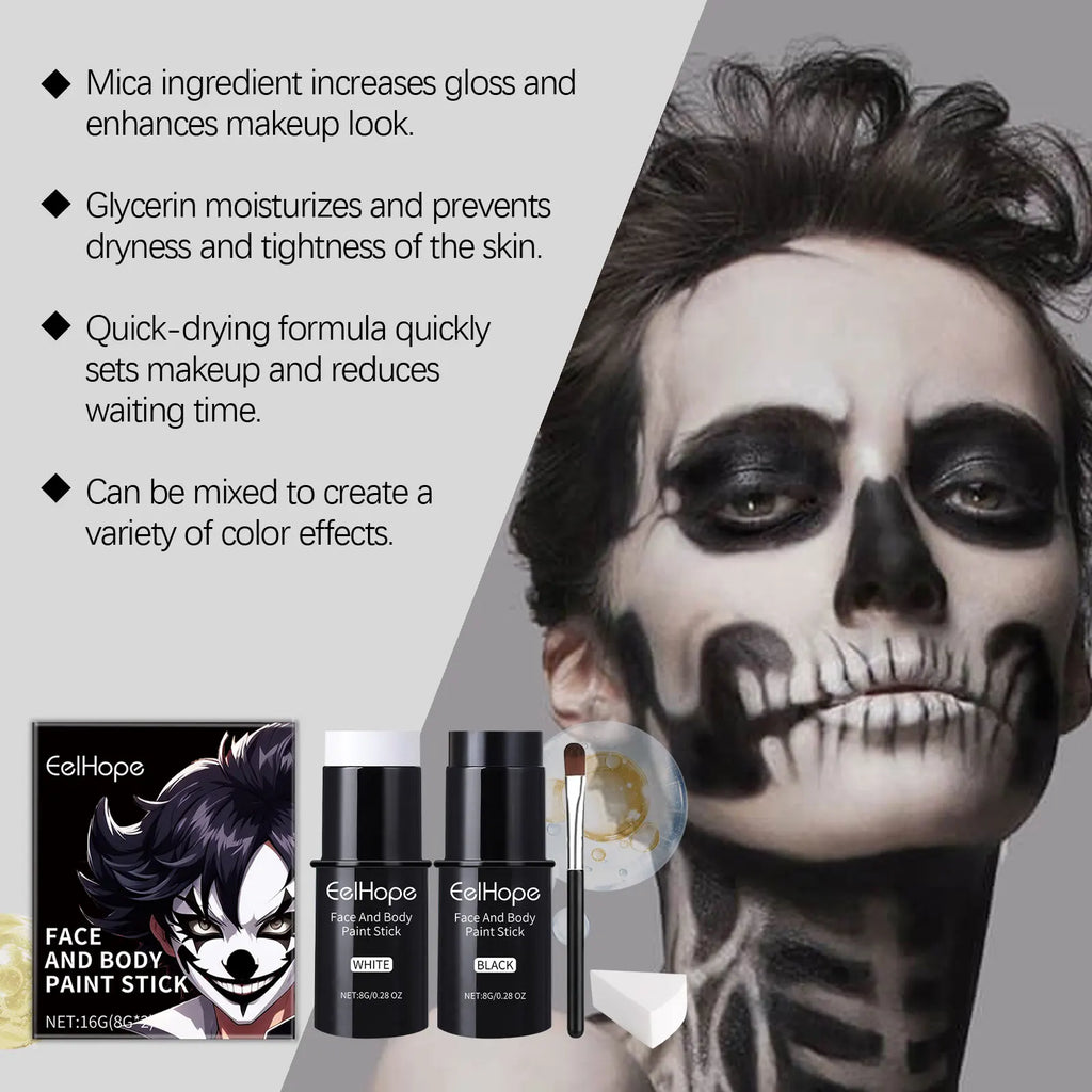 Halloween Black & White Face Body Paint Kit – Clown Joker Makeup Face & Body Paint Kit Zpaxo