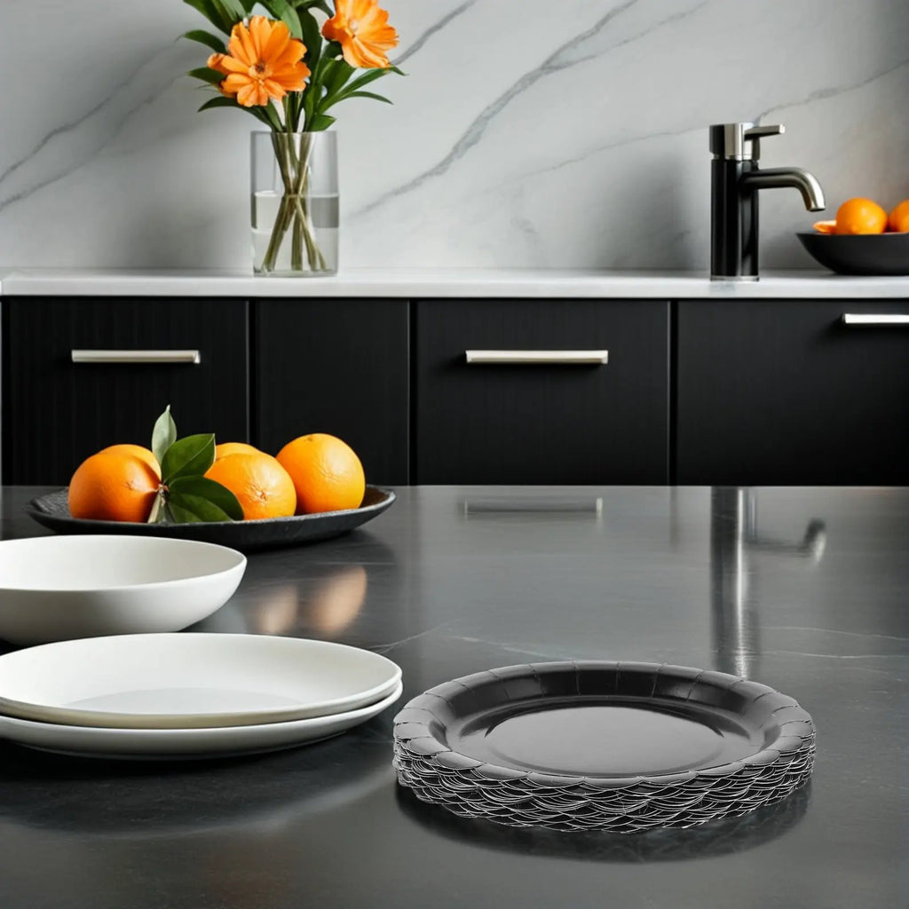Black Disposable Dessert Plates Round Paper Cake Trays Appetizers