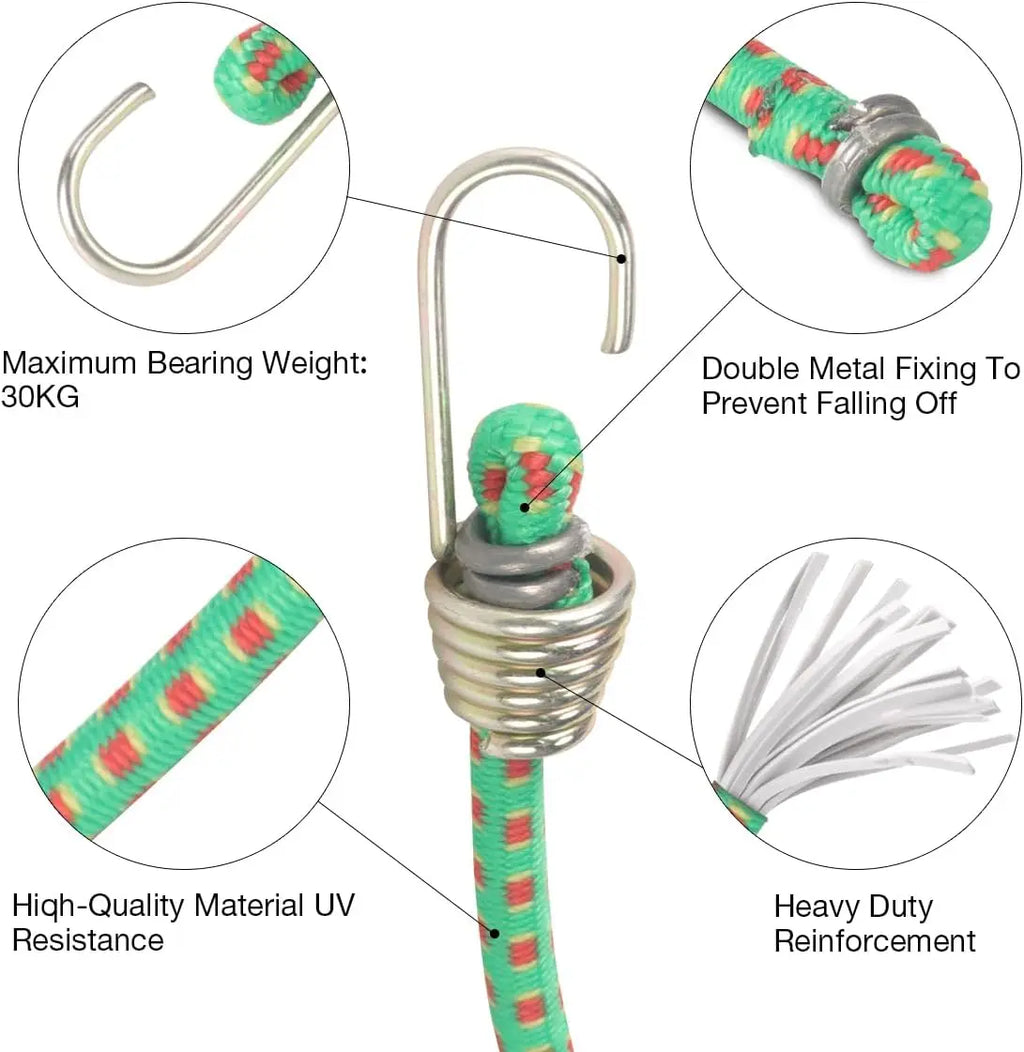 Latex Bungee Cords with Steel Hooks – Elastic Tie-Down Straps