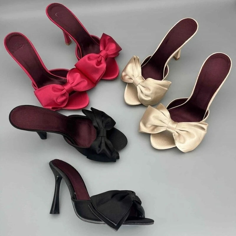 Summer Silk Butterfly-knot Heels Women's Slippers 2026 Sexy Pointed Zpaxo