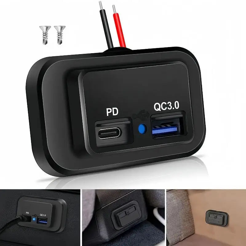 12V RV USB Charging Panel – 18W QC3.0 & 30W PD USB-C + LED