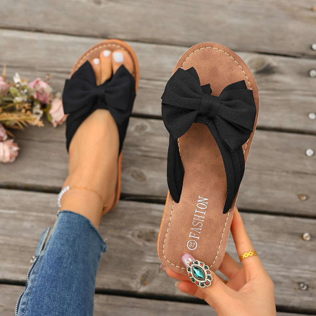 Trend Women Wedge Slippers Platform Outdoor Sandals Leisure Large Size Shoes Women Lightweight Bow Tie Slippers Slides Women Zpaxo
