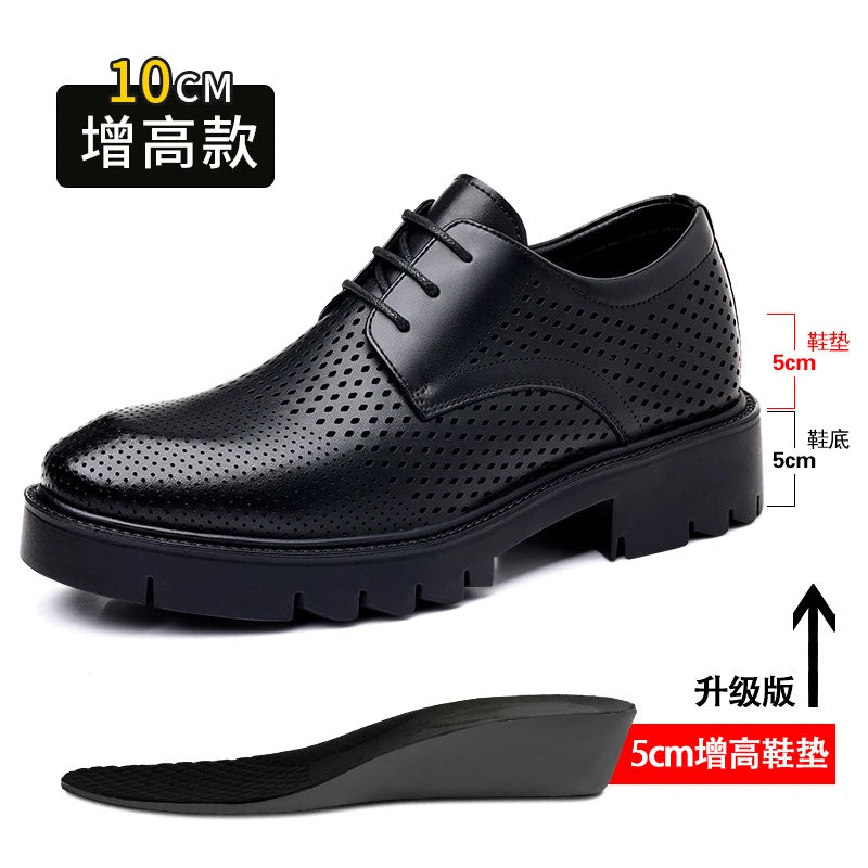 Mens Black Leather Perforated Pointed Toe Lace Up Formal Business Zpaxo Hollow Black 10cm 44 China Mainland