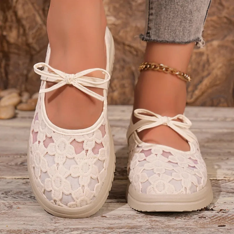 2026 Women Fashion Ballet Thick Soled Single Shoes Breathable Laces Zpaxo