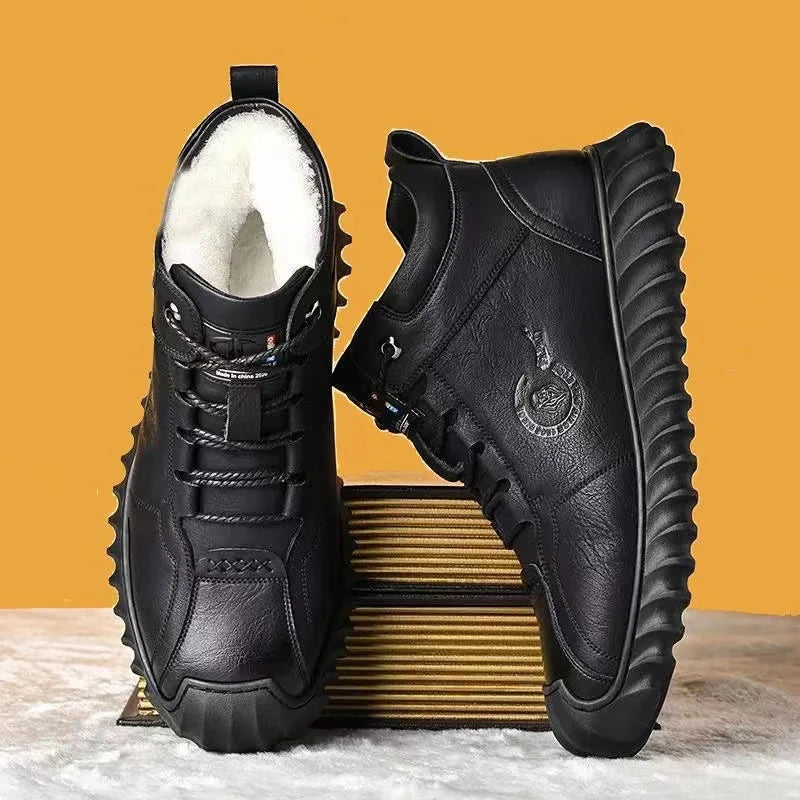 CINESSD Warm Winter Velvet Men's Snow Boots Non-slip Leather Thick Zpaxo