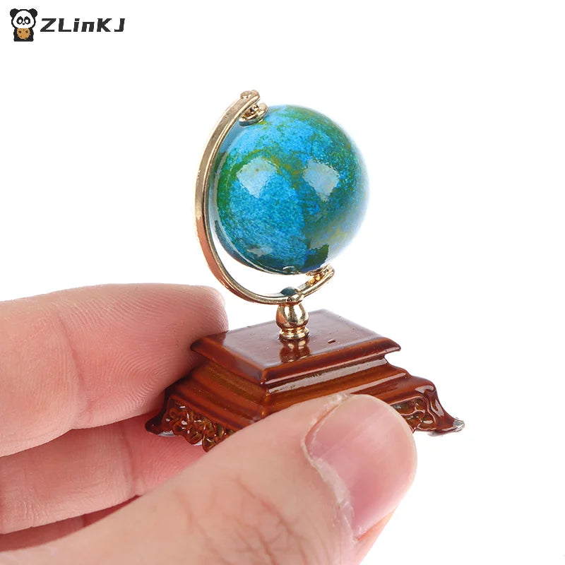 ▶1PCS Mini Metal 1:12 Vintage Blue World Globe Miniature Dollhouse Furniture Zpaxo