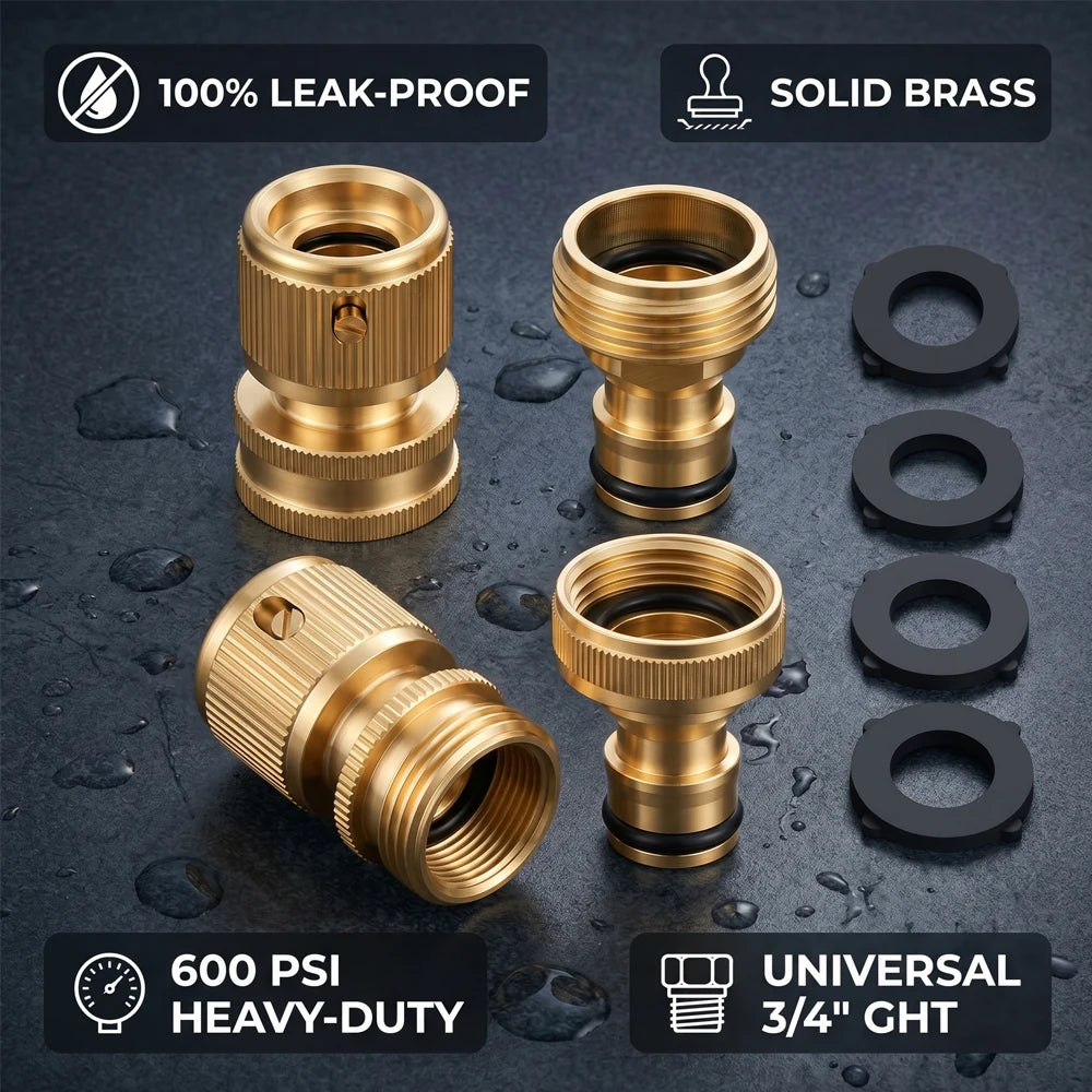 Garden Hose Quick Connect Brass 3/4 Inch GHT Set Leakproof Water Hose Fitting Male Female Connector for Faucet Sprinkler Irrigat Zpaxo