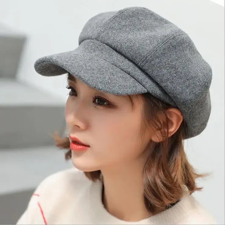Autumn Winter Hats Women Solid Plain Octagonal Newsboy Cap Men Ladies