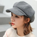 Autumn Winter Hats Women Solid Plain Octagonal Newsboy Cap Men Ladies