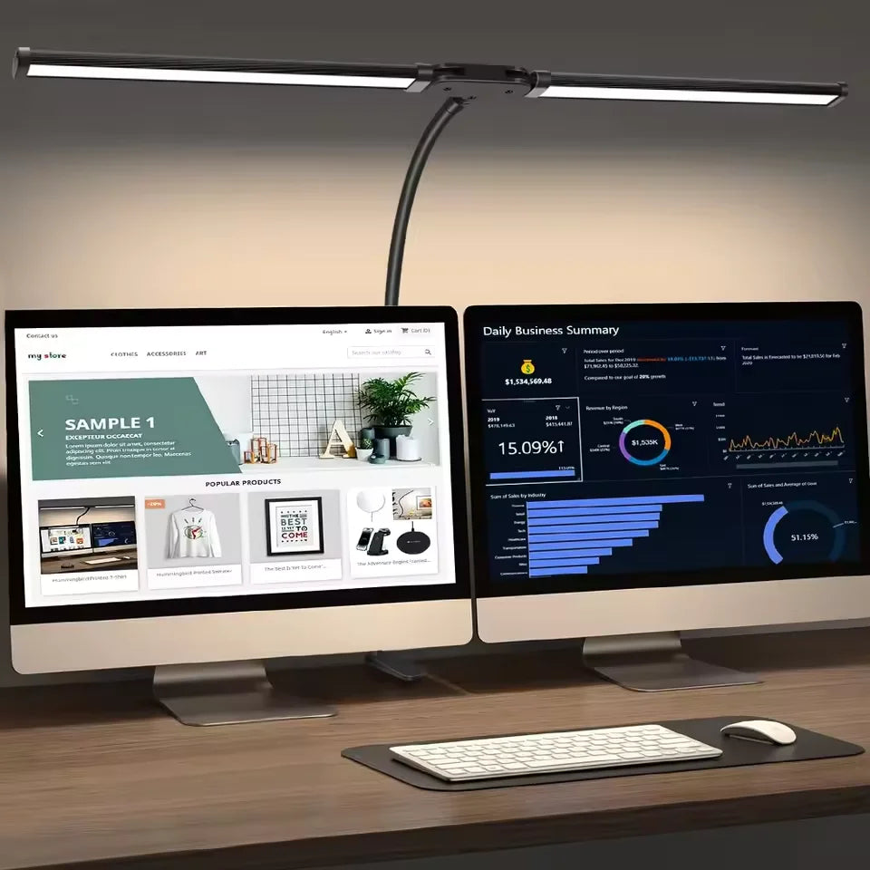 Home Office LED Desk Lamp Double Head Stepless Dimming Eye-Caring Reading Lights 3 Color Mode Flexible Adjustable PC Table Lamps Zpaxo Double-Head Black