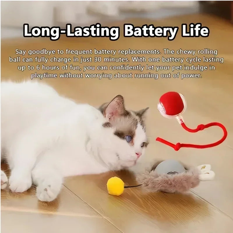 Cat Interactive Ball Toy Automatic Rolling Ball Faux Tail Rechargeable Pet Electric Toy Dog Cat Training Imitate Mouse Products Zpaxo