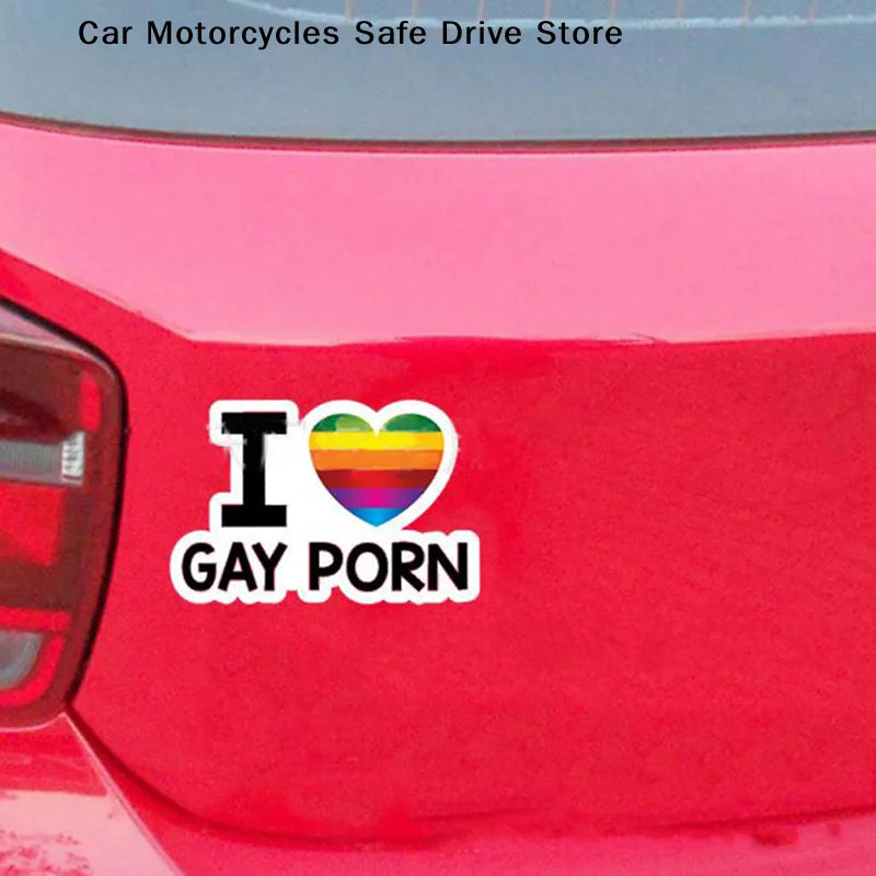 I Love Gay Porn Rainbow Car Stickers Creative LGBT Waterproof Truck