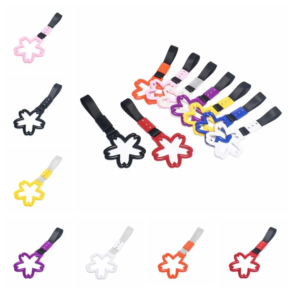 Cherry Blossom Car Handle Straps Pendant Warning Warning Hanging Ring Plastic Silver/Black Strap Car Crash Warning Strap Zpaxo