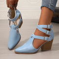 Woman Sandals 2025 Casual Chunky Heels Round Toe Burgundy Straps Zpaxo Blue 40
