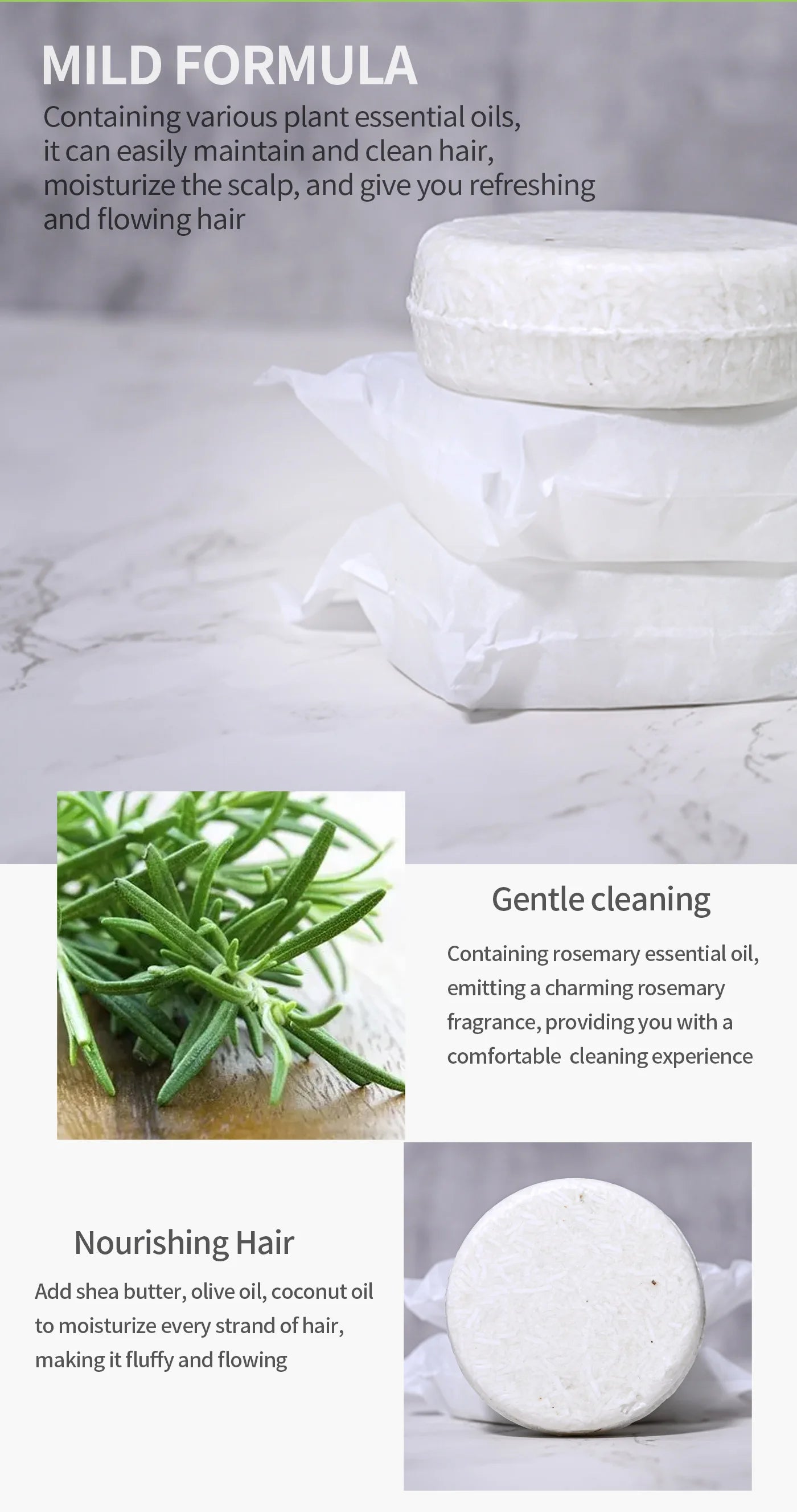 3-Pack Rosemary Essential Oil Solid Shampoo Soap – Oil Control Solid Shampoo Bar Zpaxo