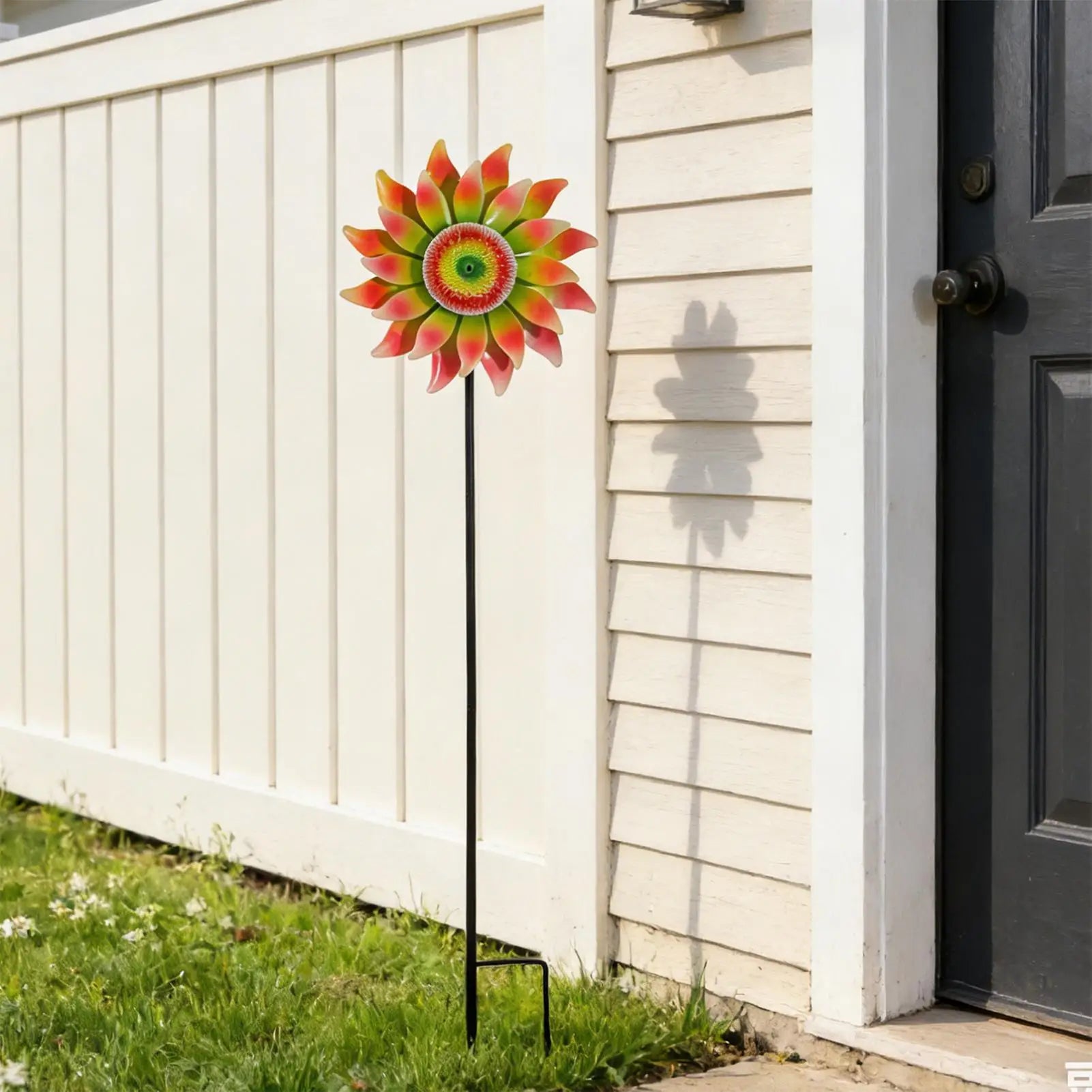 Garden Wind Spinners Metal Flower Windmill Stake Spinner Yard Outside