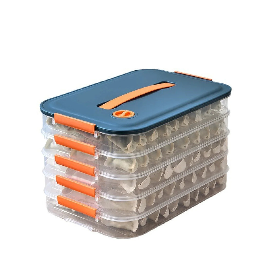 4 Layers Refrigerator Storage Box Dumpling Food Preservation and Quick Freezing Box Transparent Food Storage Container Zpaxo Blue