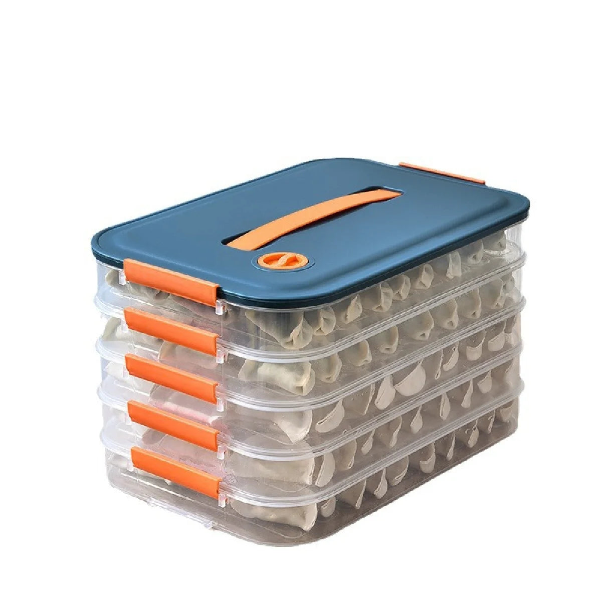 4 Layers Refrigerator Storage Box Dumpling Food Preservation and Quick Freezing Box Transparent Food Storage Container Zpaxo Blue