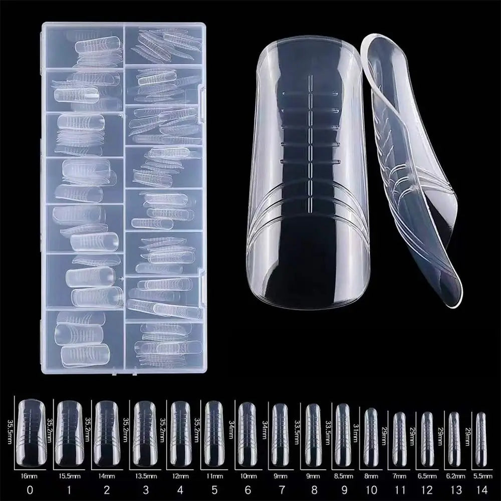 15 Sizes Sandwich Nail Forms Transparent Reusable Space No-trace Long Zpaxo