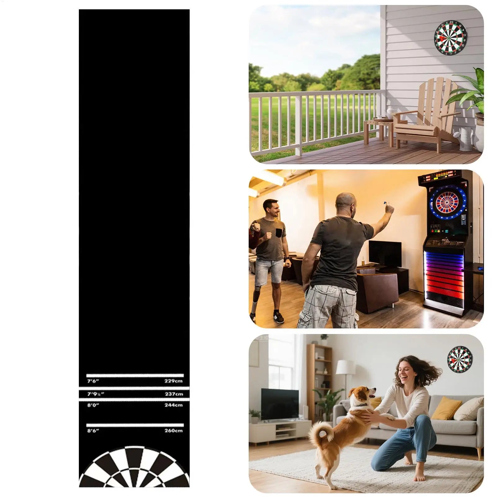 Dart Board Mat for Floor 300x34cm Anti Slip Throw Line Protective Rug for Home Recreation Room Game Entertainment