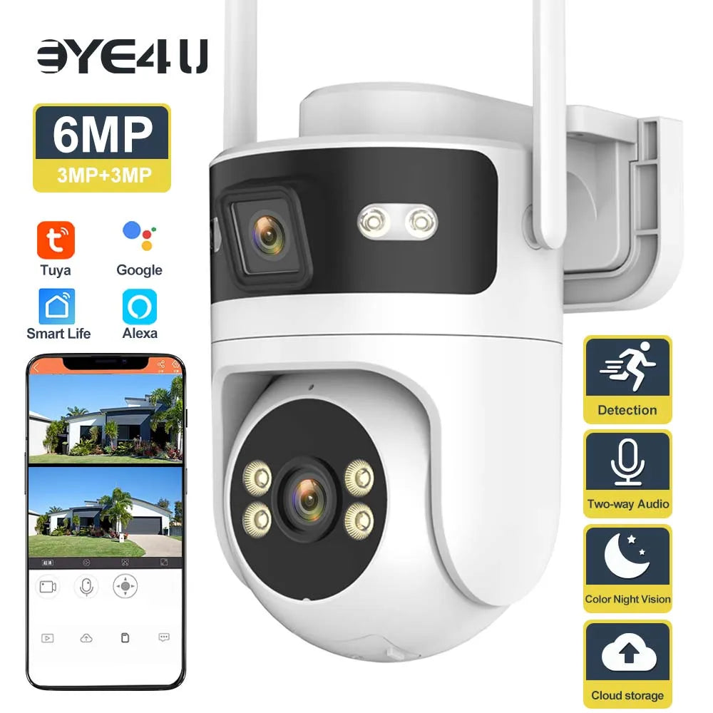 Tuya Binocular Camera 6MP HD Outdoor PTZ Security WiFi Cameras Motion Tracking Dual Screens Video Surveillance Google Home Alexa Zpaxo