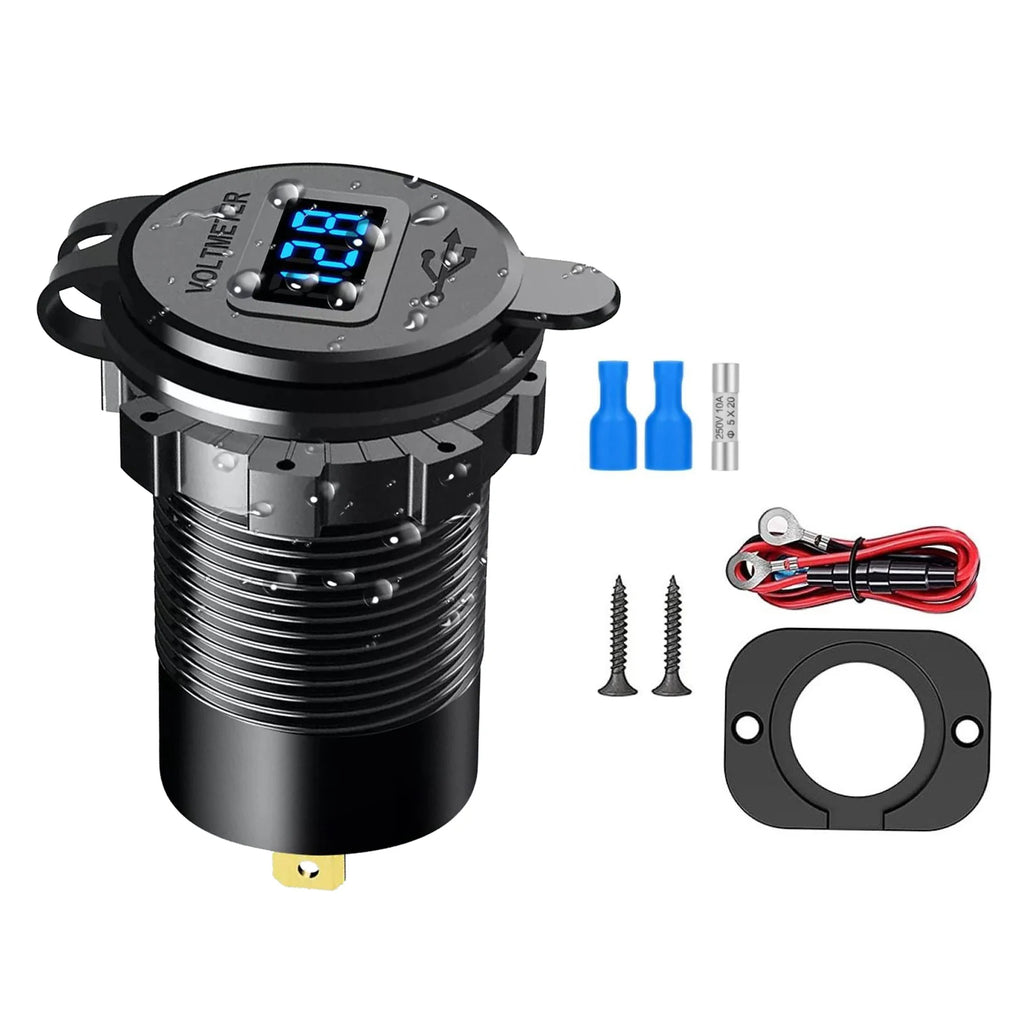 4 Ports Dual PD Port QC 3 0 USB Car Charger Voltmeter Socket Power