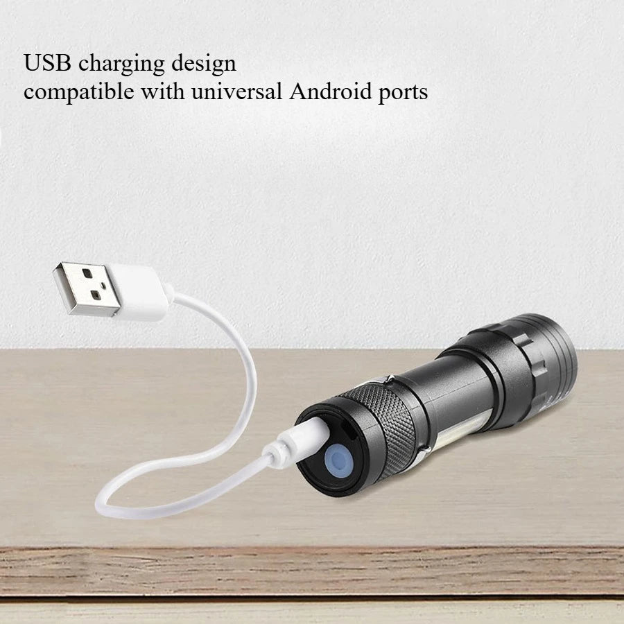 USB Rechargeable Mini COB+XPE Zoomable Flashlight – 3-Mode Torch LED Flashlight Torch Zpaxo