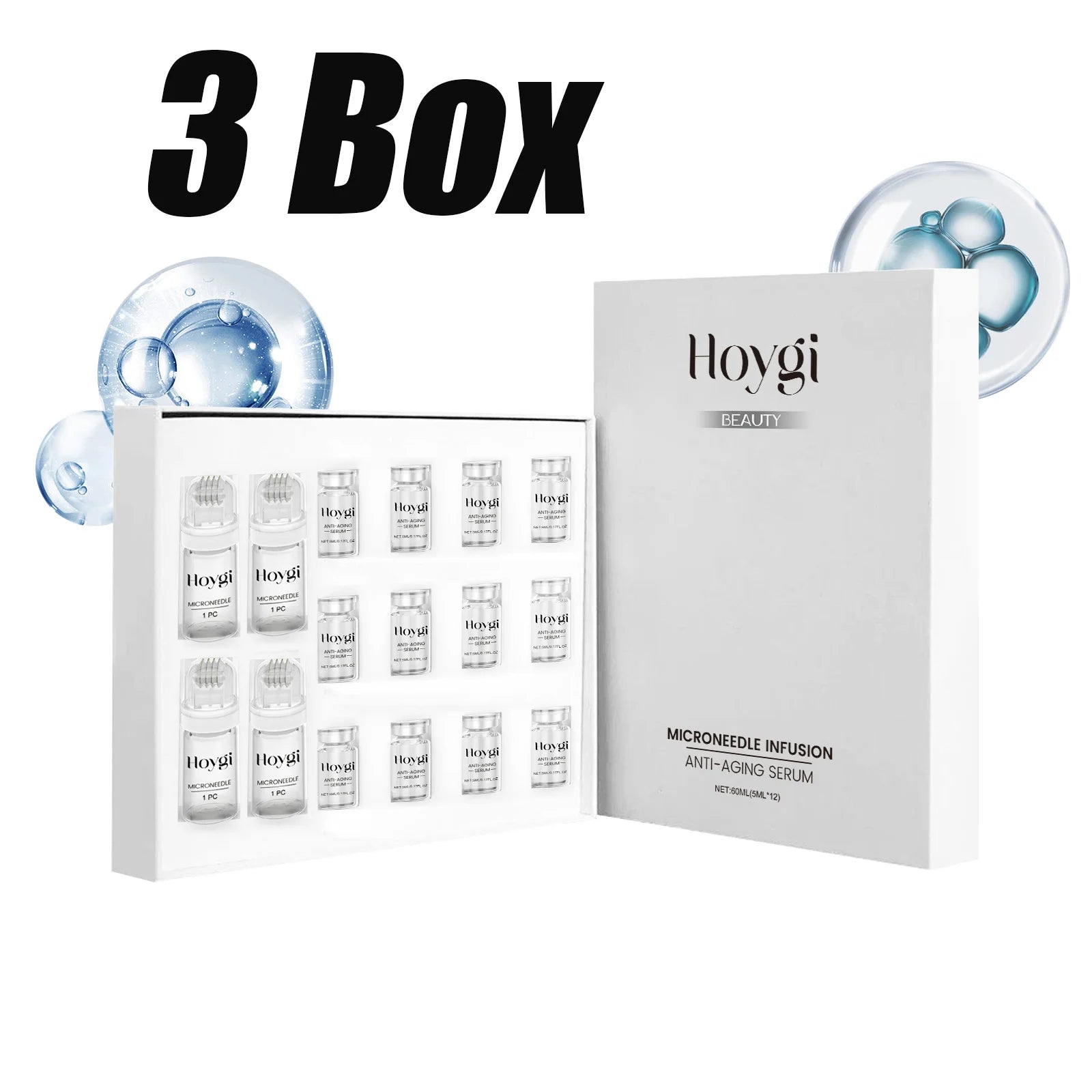 Hoygi Firming Facial Serum Set with Microneedle Roller Anti-Aging Facial Serum Set Zpaxo 3 Boxed