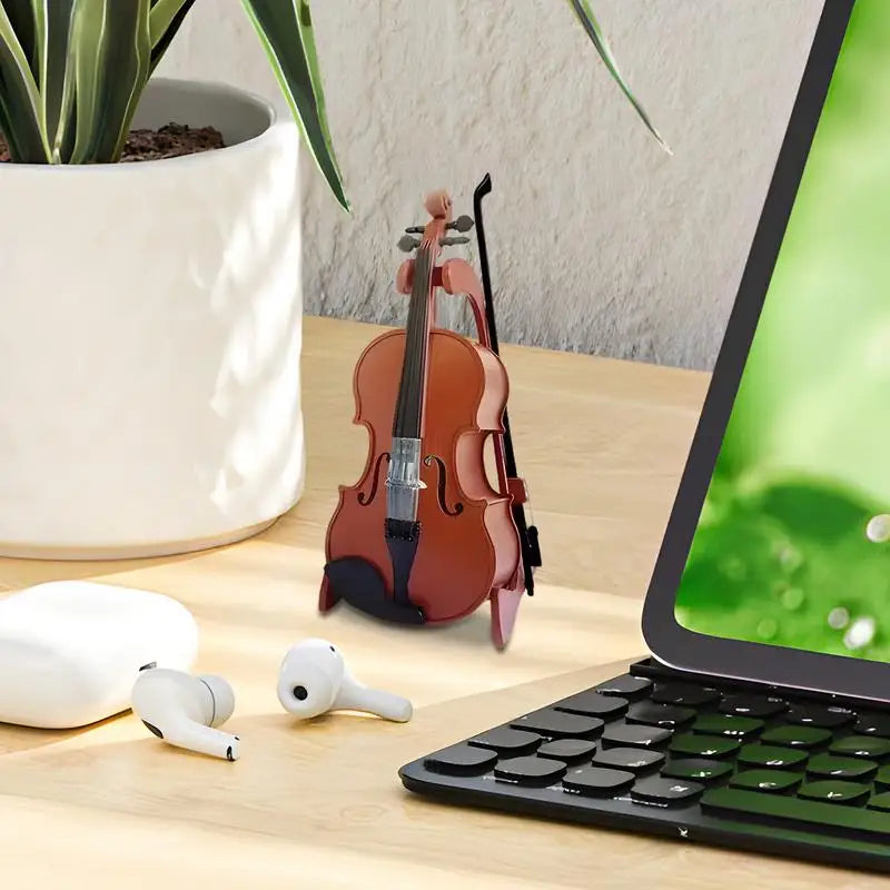 Tiny Violin Mini Home Decor Musical Instrument Display Cabinet Decorative Item For Adults Desk Bookshelf Doll House Accessories Zpaxo