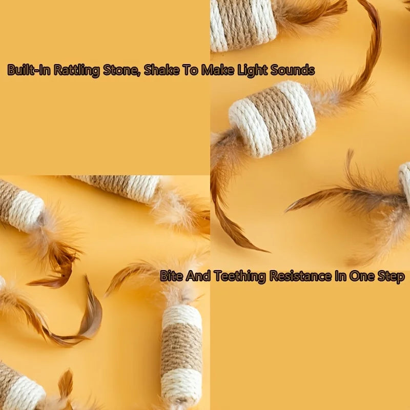 7PCS Feathered Sisal Cat Toy Set, Cat Self Hi Interactive Gnawing Teasing Cat Pet Toys Zpaxo