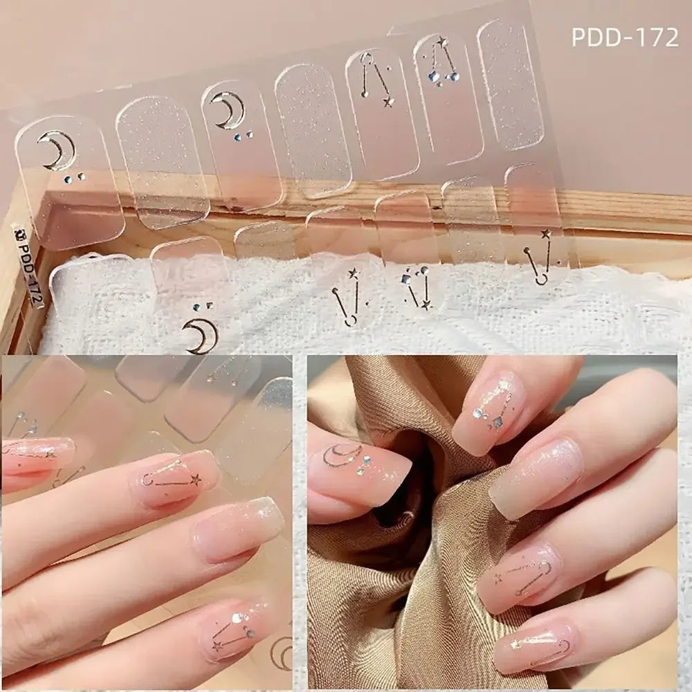 14Strips Gel Nail Stickers Full Cover Floristic Art Semi Cured Polish