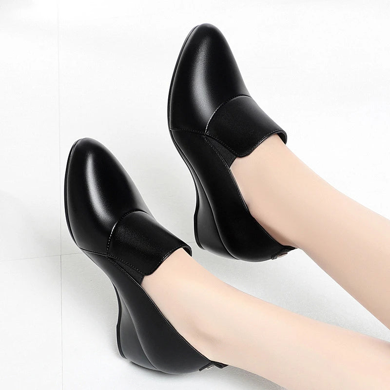 Single Shoes Women's Leather Waterproof Platform Work Comfortable Zpaxo
