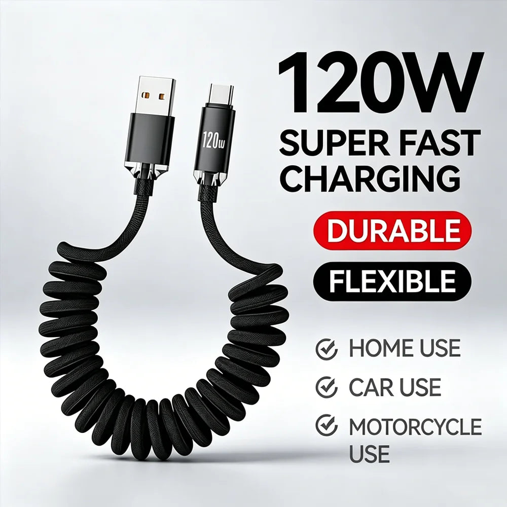 120W Retractable USB-C Fast Charging Cable – 1m & 2m USB-C Charging Cable Zpaxo