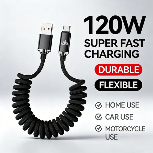 120W Retractable USB-C Fast Charging Cable – 1m & 2m USB-C Charging Cable Zpaxo