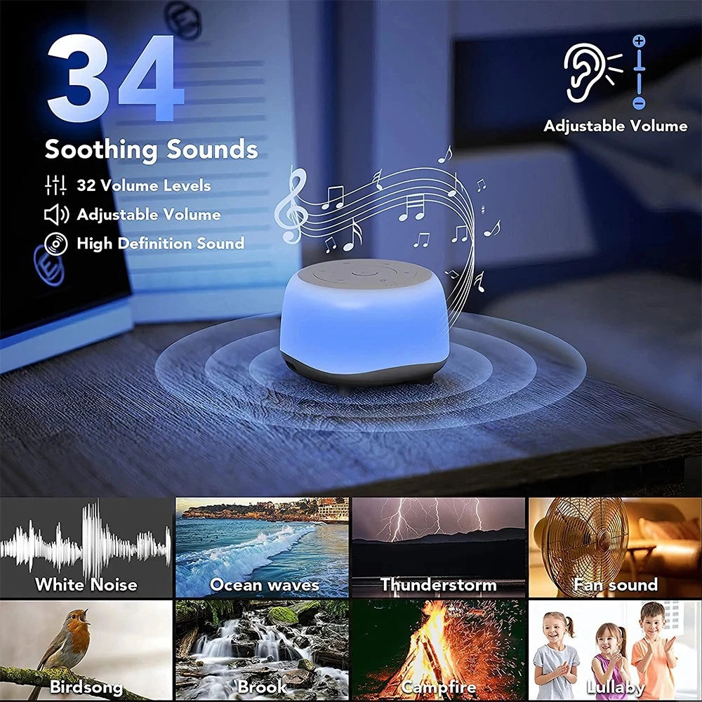 White Noise Machine – 34 Sounds, Night Light, Baby & Adult Sleep