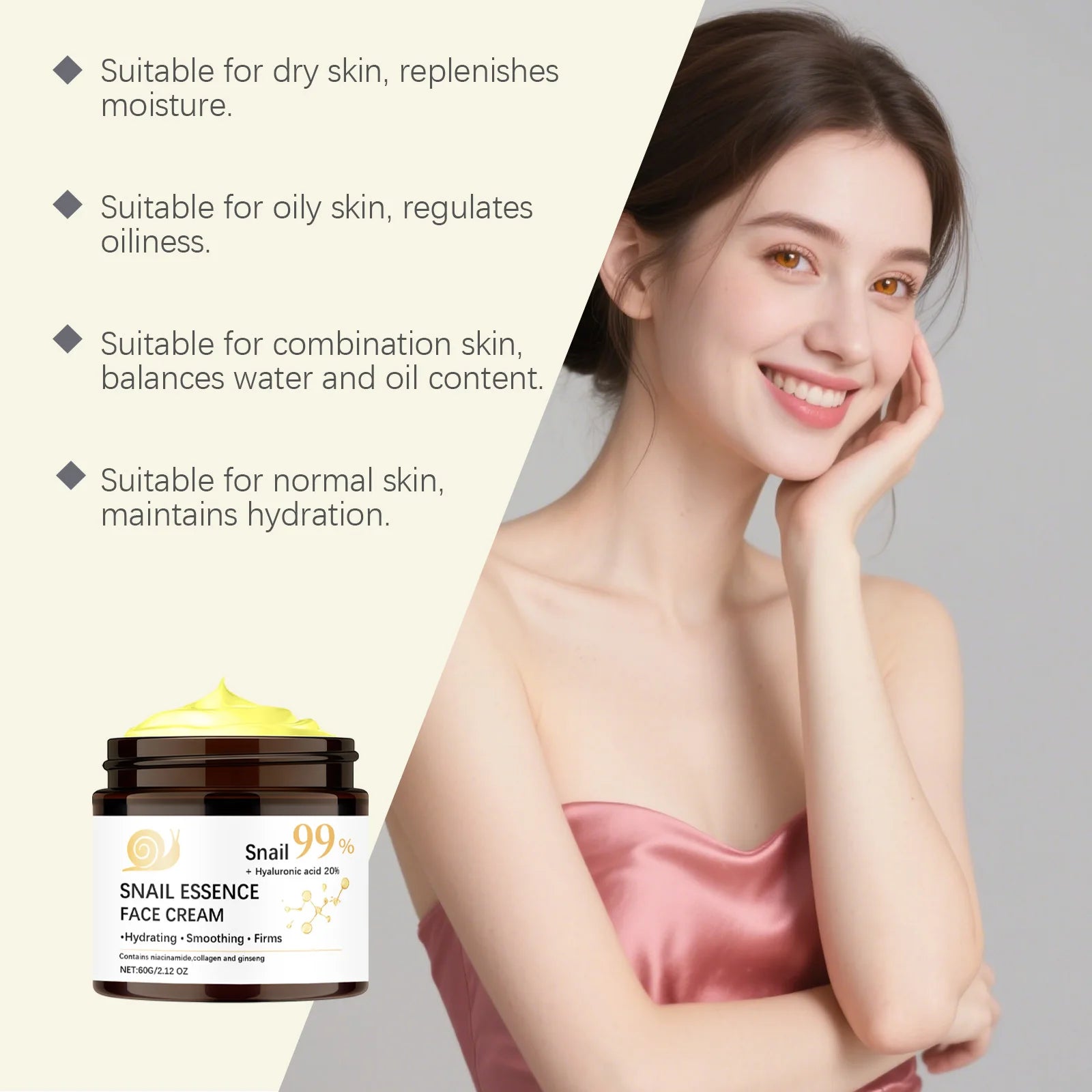 Snail Mucin Face Cream Firming Moisturizing Dry Skin Brightening Anti-Aging Smoothing Fade Fine Lines Soothing Repair Face Cream Zpaxo