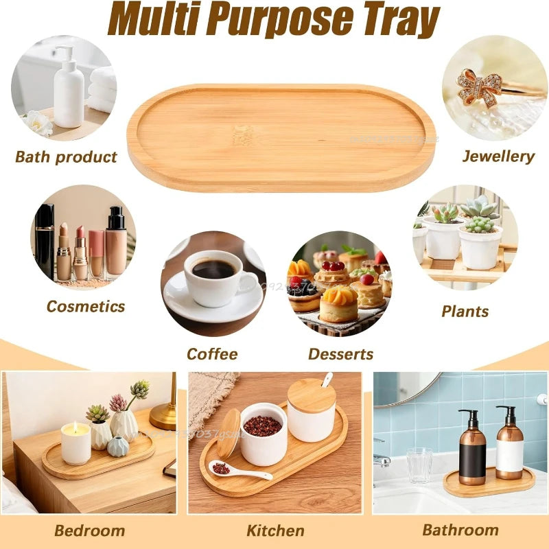 Flower Pot Trays Dish for Plant Vase Bamboo Tray Wooden Bottle Tray Bathroom Shampoo Shower Gel Organizer Jewelry Storage Tray Zpaxo