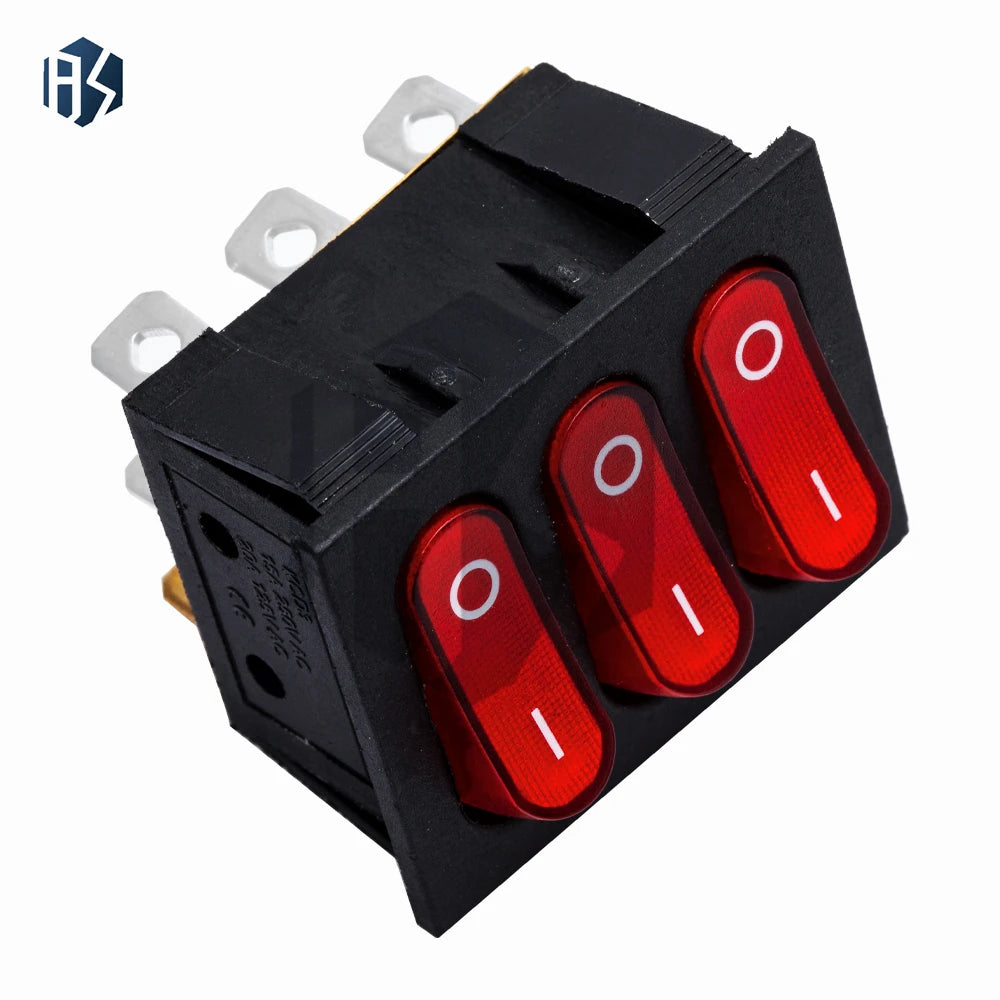 9 Pin KCD3-303 Triple Red Lamp Rocker Switch 16A 250V AC Power Toggle Zpaxo