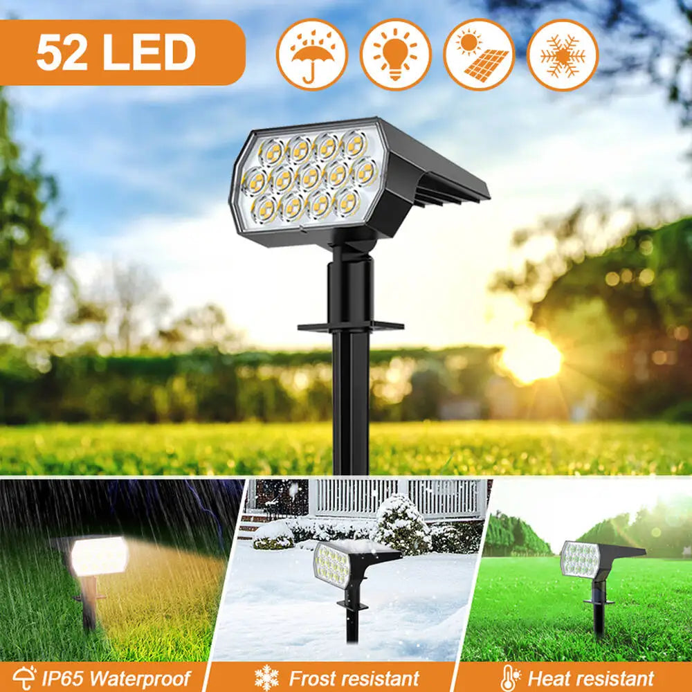 LED Solar Spot Lights Outdoor Garden 52 LED Solar Lights Waterproof 3 Modes Landscape Lighting Wall Lamp Garden Yard Tree Lawn Zpaxo