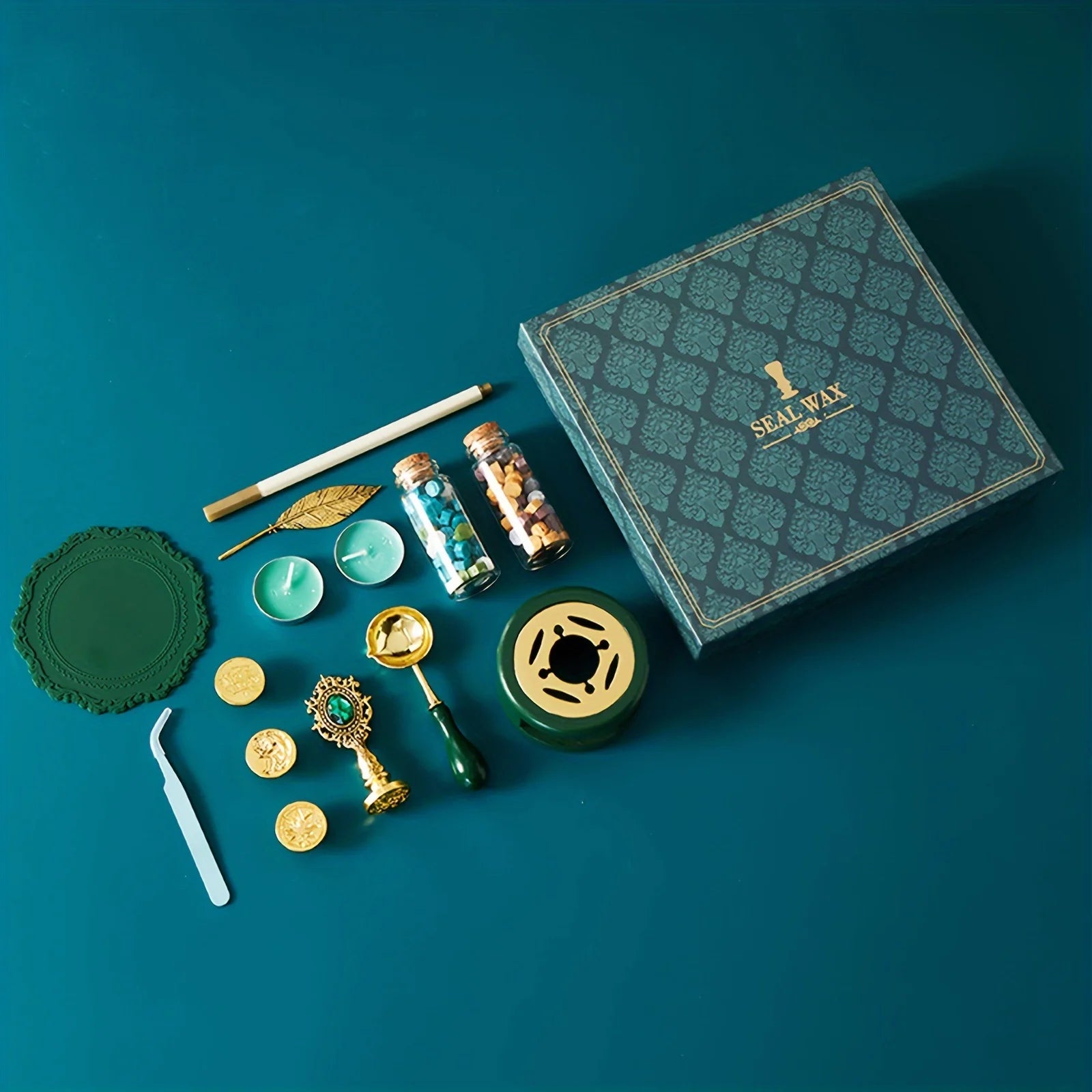 DIY Wax Seal Stamp Kit With Gift Box, Sealing Wax Warmer, Envelopes, Candles, Wax Stamp, Metallic Pen For Letter Sealing Zpaxo