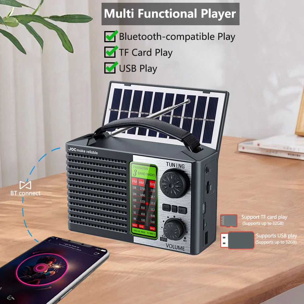 Portable Rechargeable FM AM SW Radio Outdoor Solar Full Band