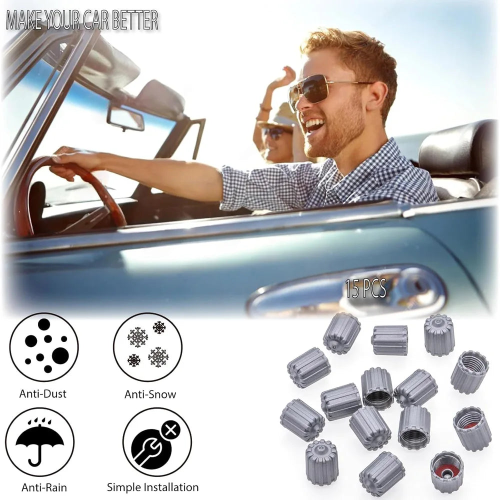 15-Pack TPMS Tire Valve Stem Caps with O-Ring Seal – Universal