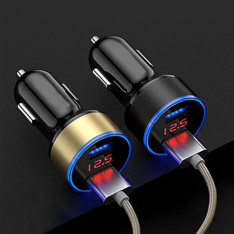 Dual USB Car Charger 3.1A Fast Charge & LED Voltmeter