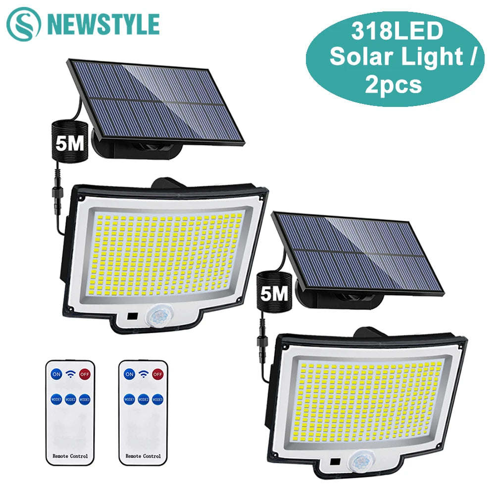 106/318 LED Solar Light Outdoor 348 LED Spotlights IP65 Waterproof Motion Sensor Human Solar Flood Security Lights 3 Modes Zpaxo
