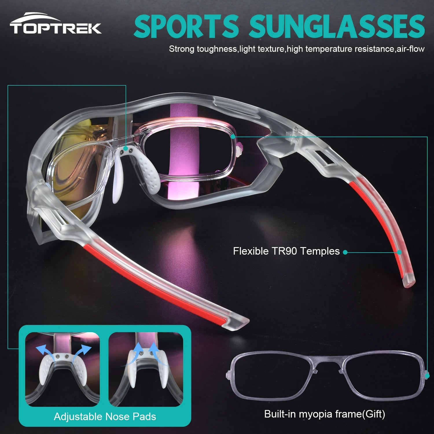 Toptrek Polarized Photochromic Cycling Sunglasses UV400 Sports Glasses Men Women Windproof Eyewear for MTB Road Bike Outdoor MTB Zpaxo