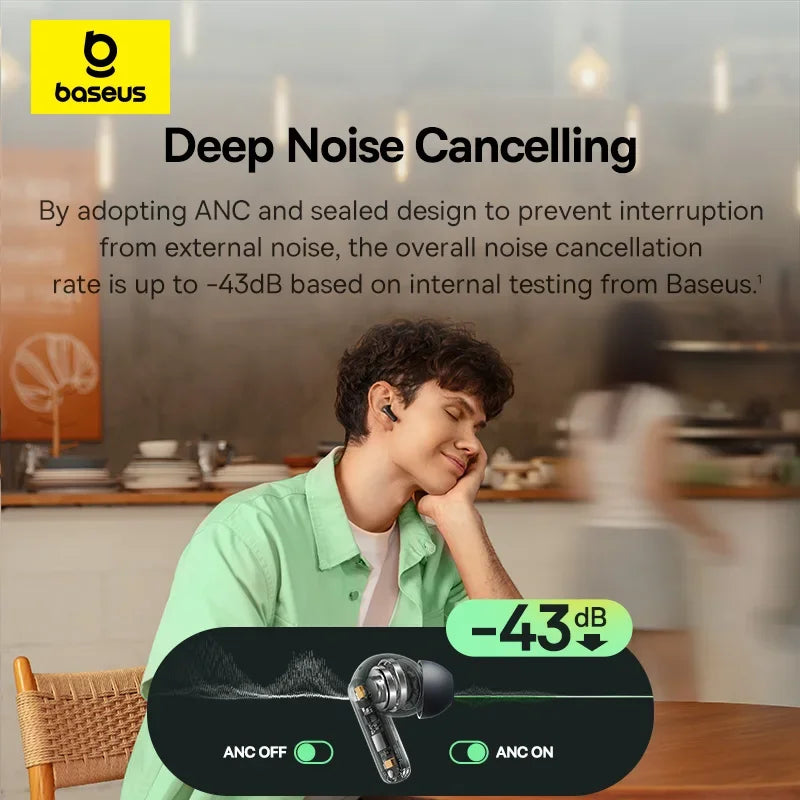 Baseus Bass EP10 NC 43dB Noise Cancelling ANC True Wireless Earbuds