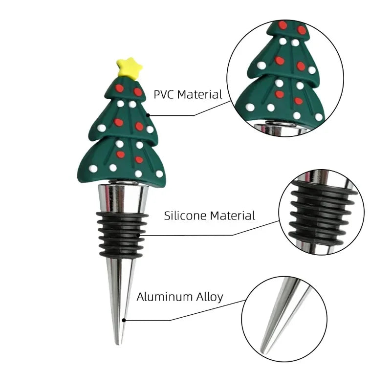 PVC Christmas Wine Stopper, Green Christmas Tree, Snowman Cane, Sugar Deer, Santa Claus Wreath, Red Wine Stopper, Glass Bottle Y Zpaxo