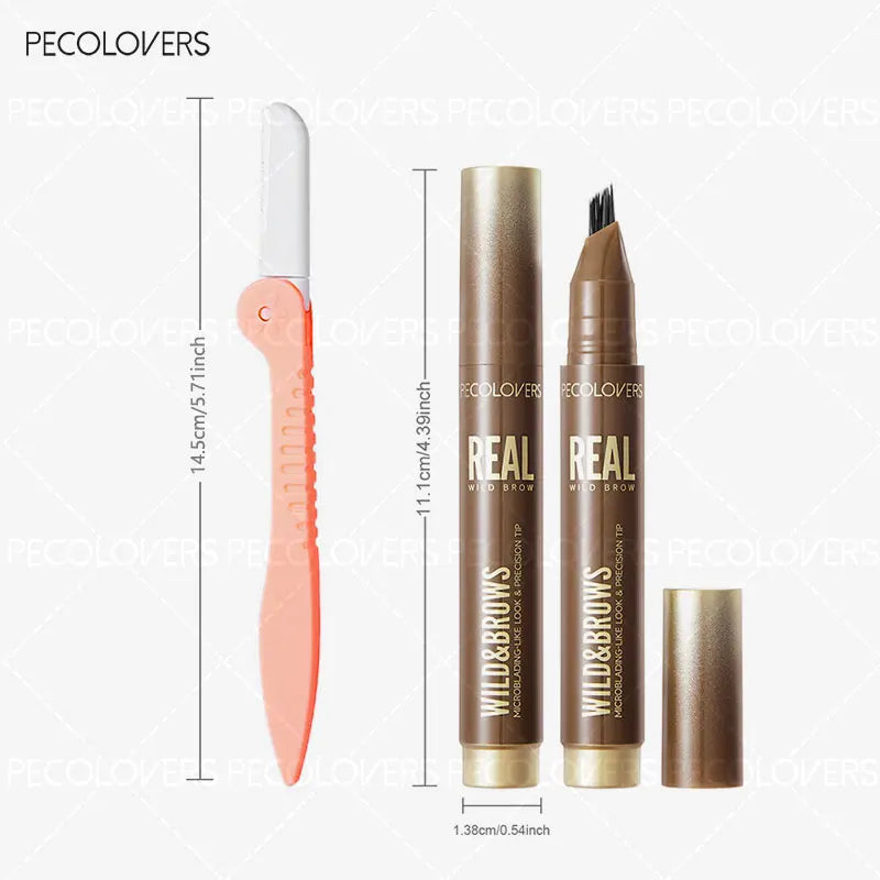 2PCS/SET 3D Wild Waterproof & Sweatproof Eyebrow Pencil &eyebrow Razor ,Mult Split Tip Eyebrows Pen Eyebrow,Portable for Travel Zpaxo