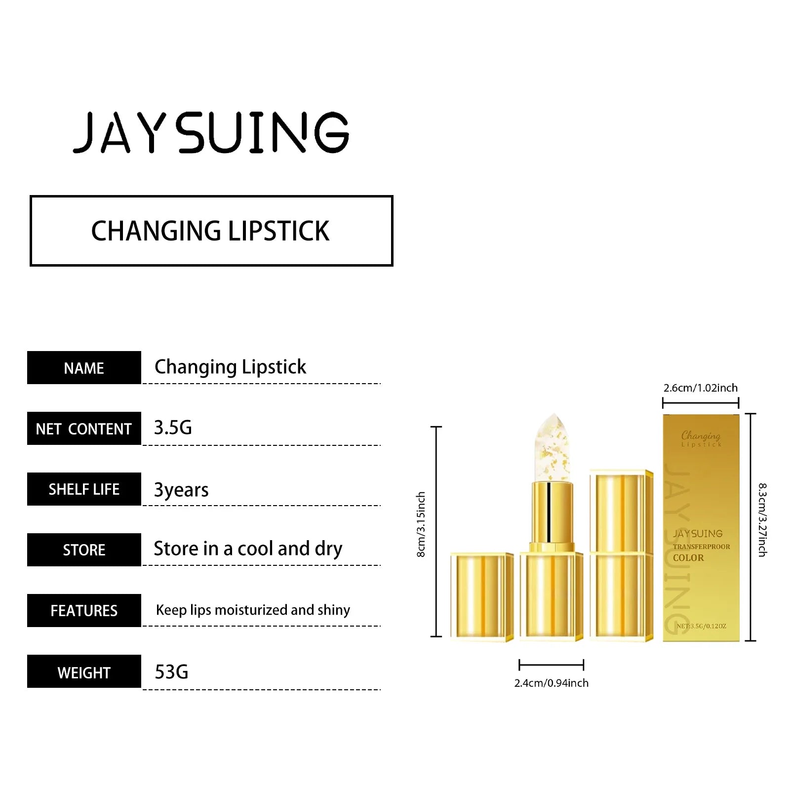 Jaysuing Color Changing Lip Balm – pH Reactive Shimmer & Gold Tinted Lip Balm Zpaxo Gold Foil